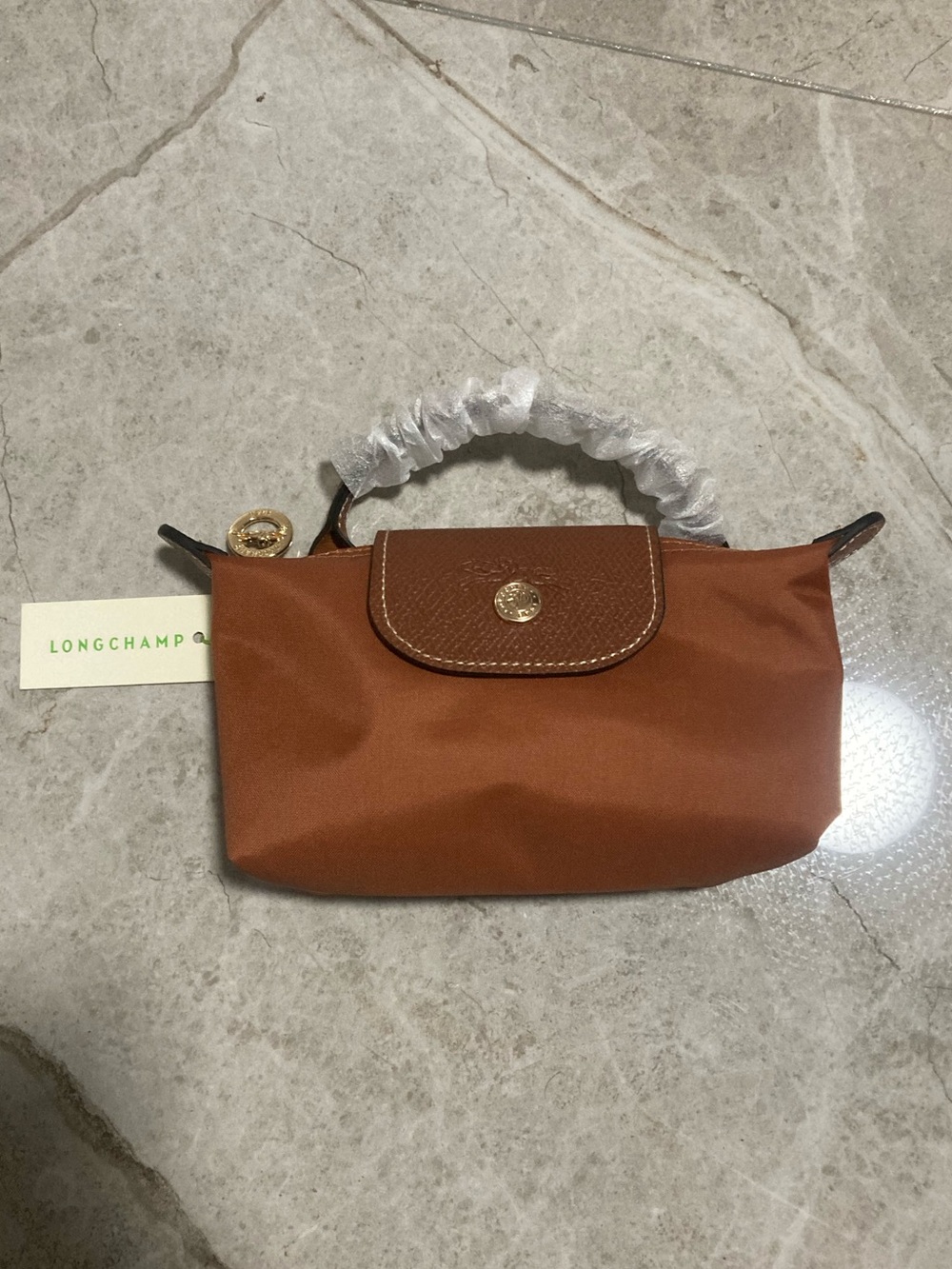 Longchamp Mini Top-Handle Bag in Brown with Leather Trim